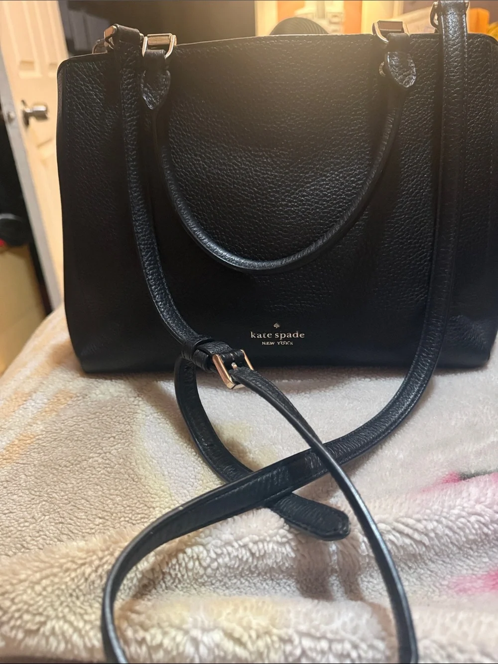 kate spade black pebbled leather satchel with removable strap
